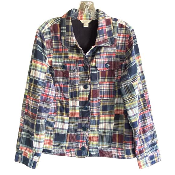 CHRISTOPHER & BANKS Madras Blazer Jacket M Preppy Patchwork Academia Classic - Picture 2 of 11